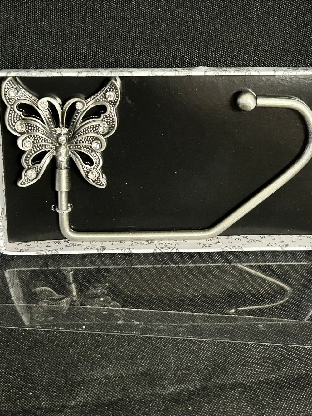 Silver & Rhinestone Butterfly Purse Handbag Holder Table Hook BNIB